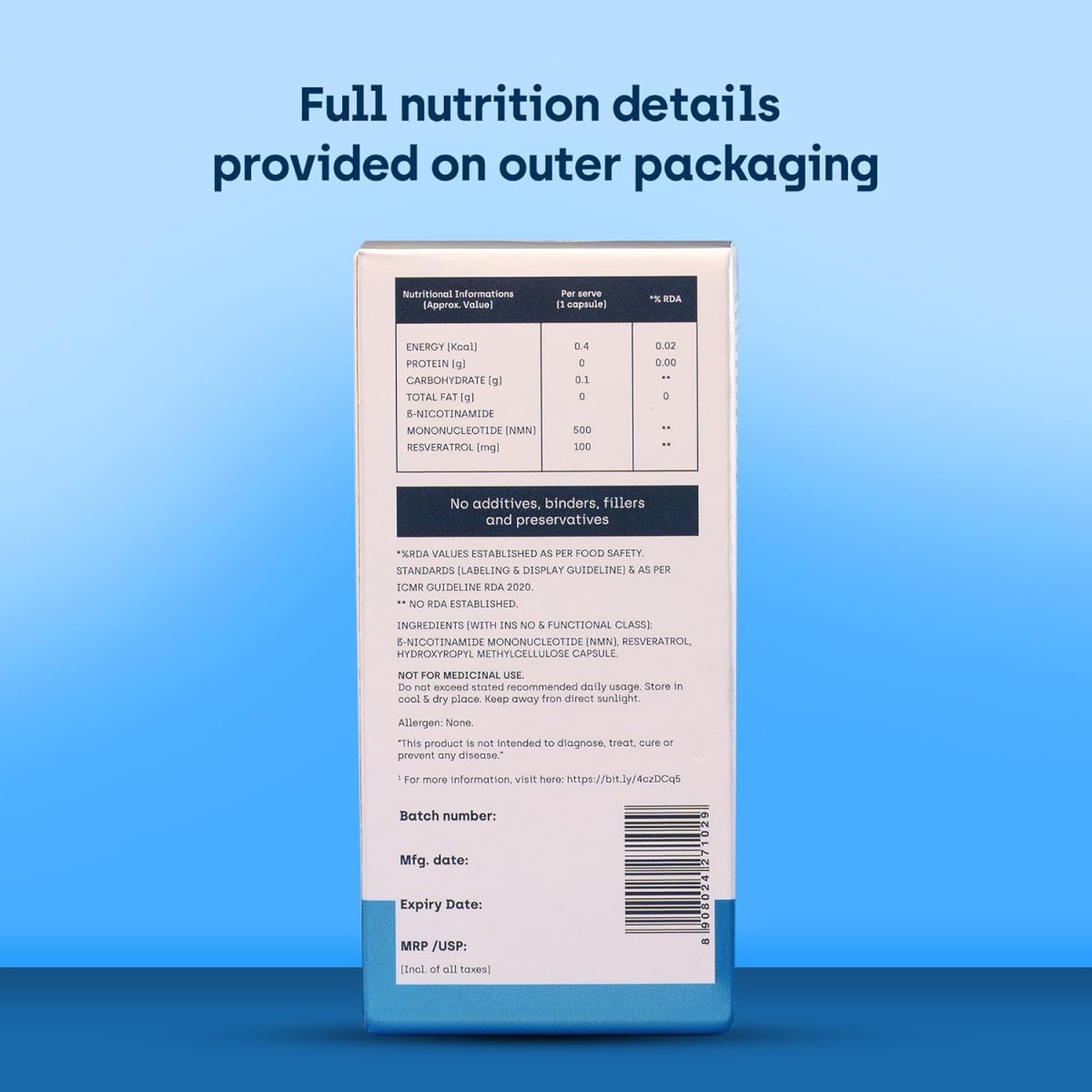 NMN with Resveratrol Supplement - 500mg NMN for Longevity