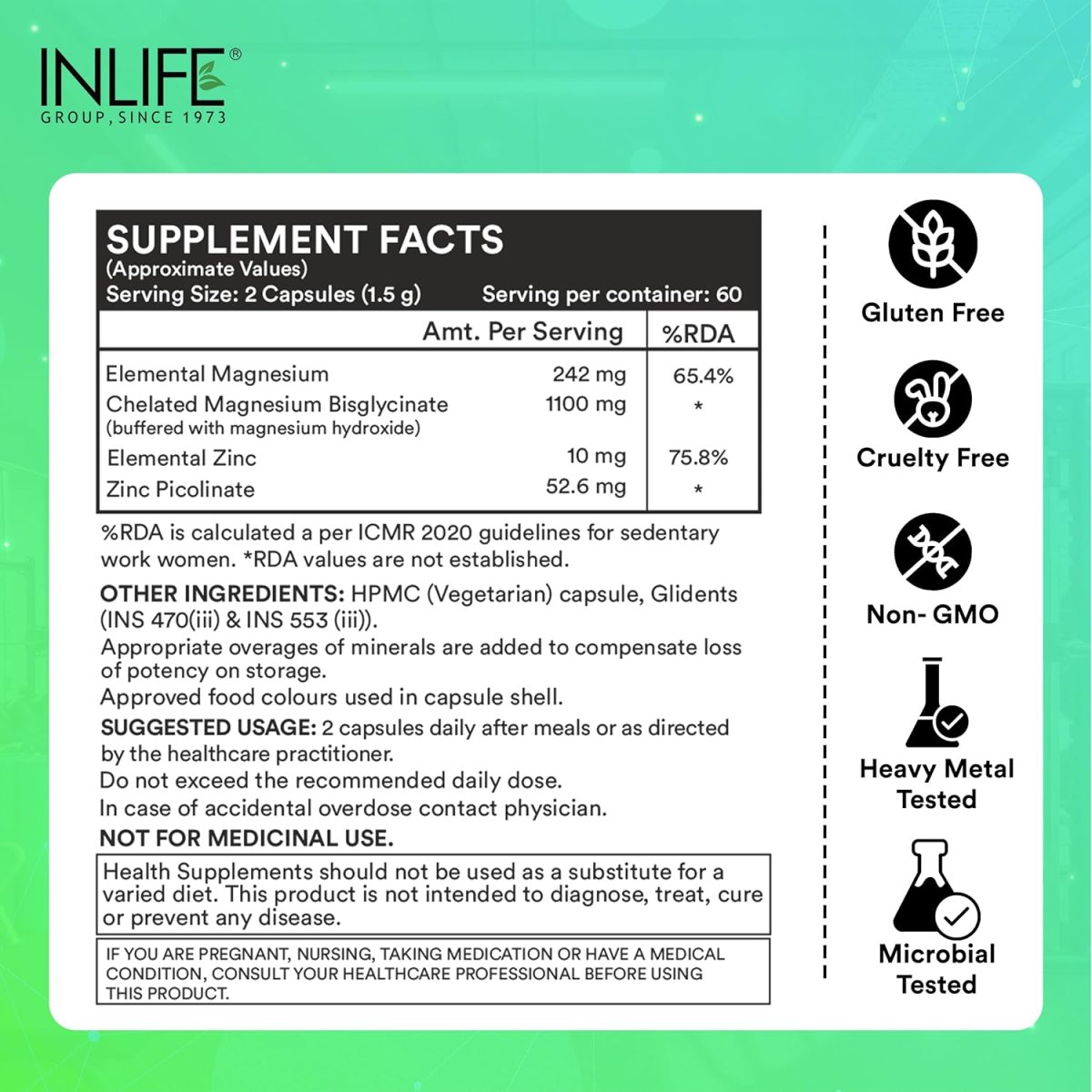 INLIFE Magnesium Glycinate with Zinc Picolinate | Muscle Recovery, Sleep & Nerve Health