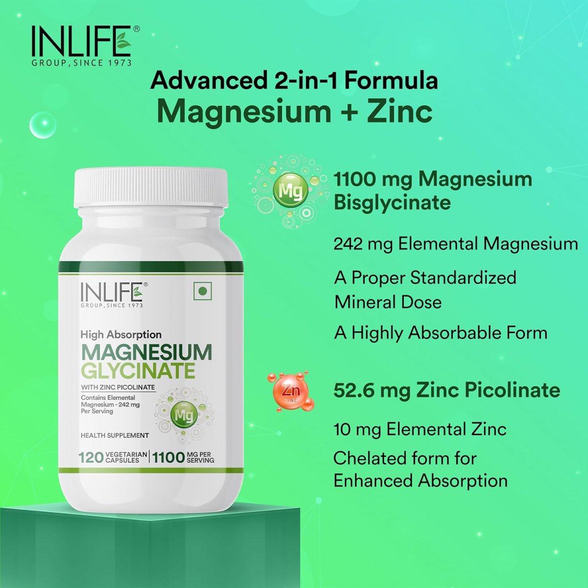 INLIFE Magnesium Glycinate with Zinc Picolinate | Muscle Recovery, Sleep & Nerve Health