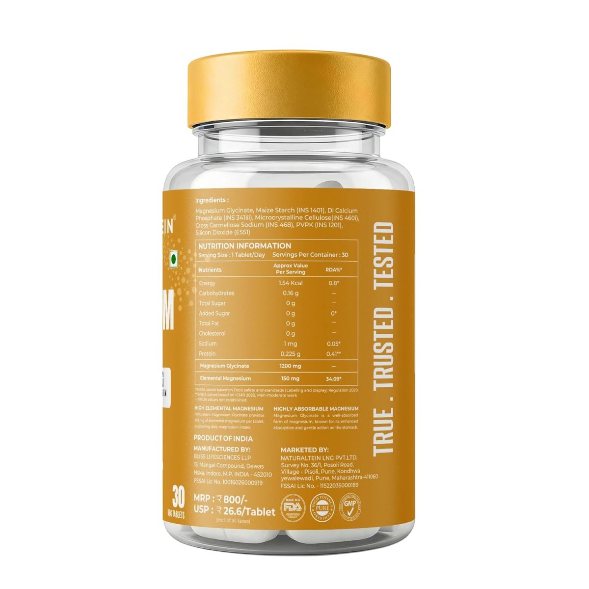 Naturaltein Magnesium Glycinate 1200mg (150mg Elemental) Chelated