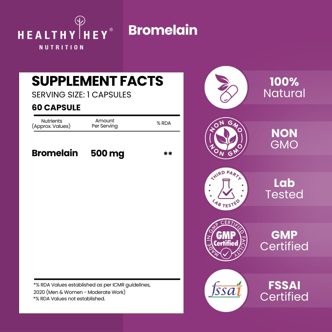 HealthyHey Nutrition Bromelain Digestive Enzyme High Concentrate - 60 Veg Capsules