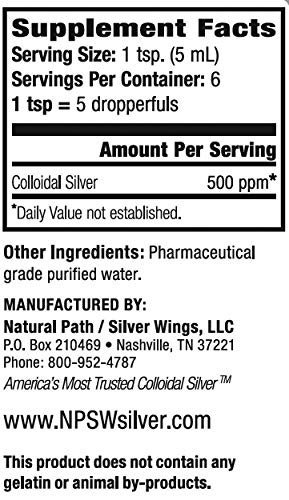 Natural Path Silver Wings Colloidal Silver 500 PPM - 1 fl oz
