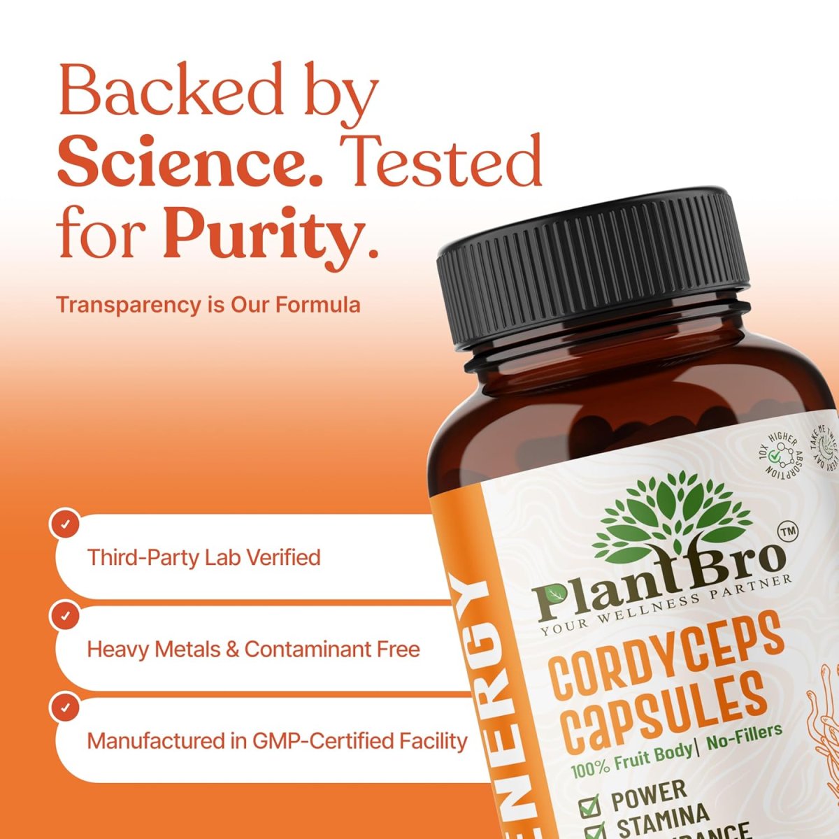 PlantBro Cordyceps Militaris 500mg Capsules