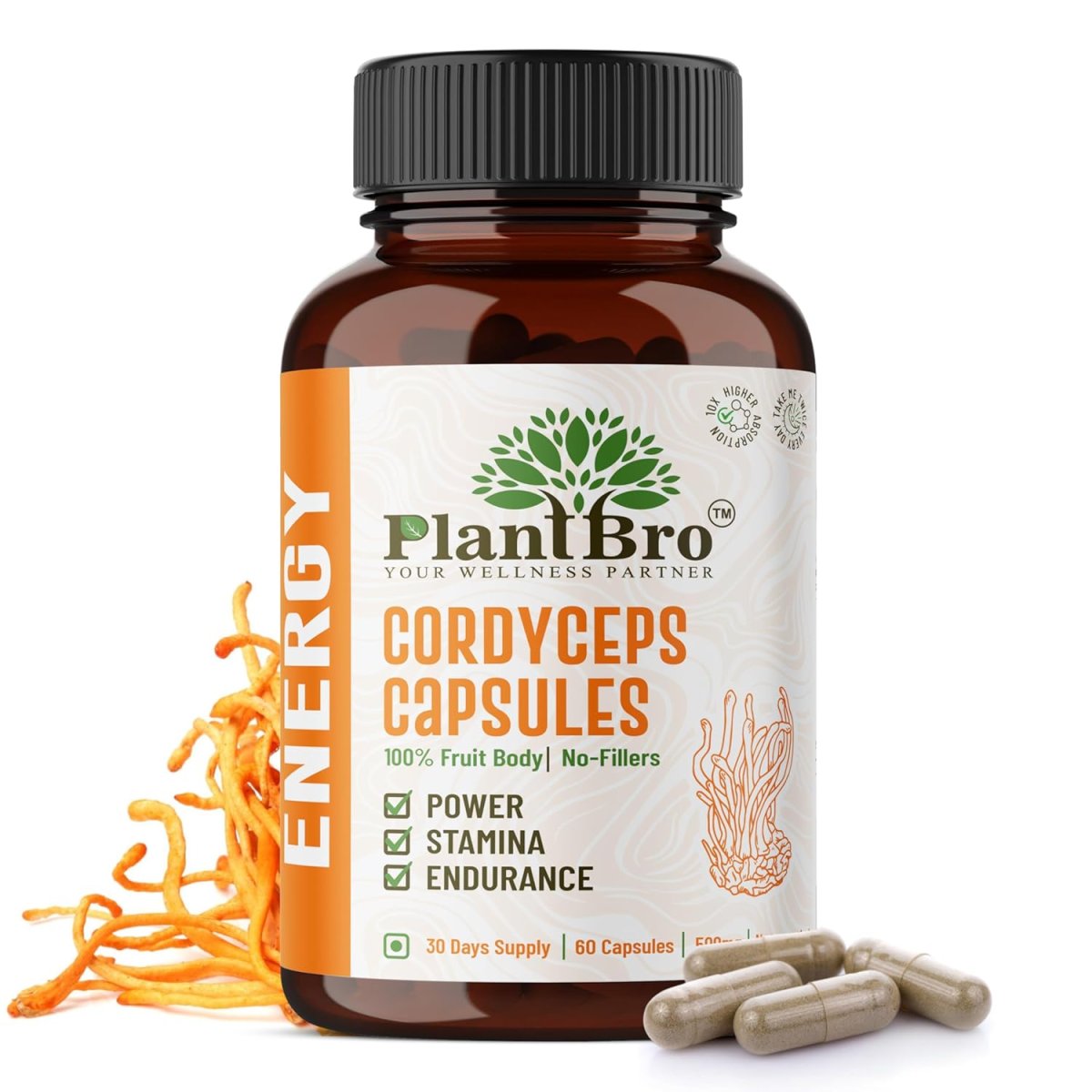 PlantBro Cordyceps Militaris 500mg Capsules