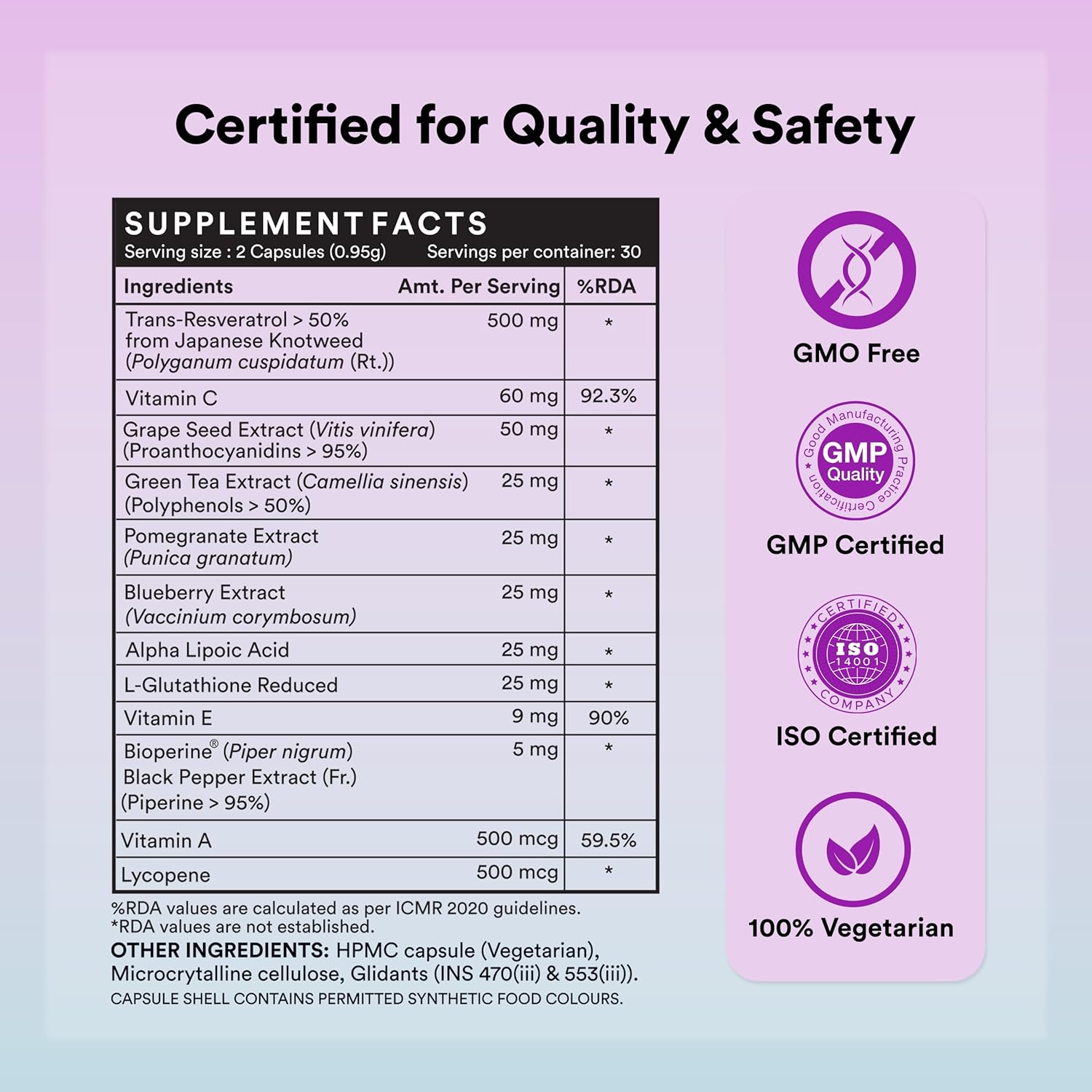 INLIFE Resveratrol 750mg - High Potency Antioxidant & Anti-Aging Support - 60 Veg Capsules