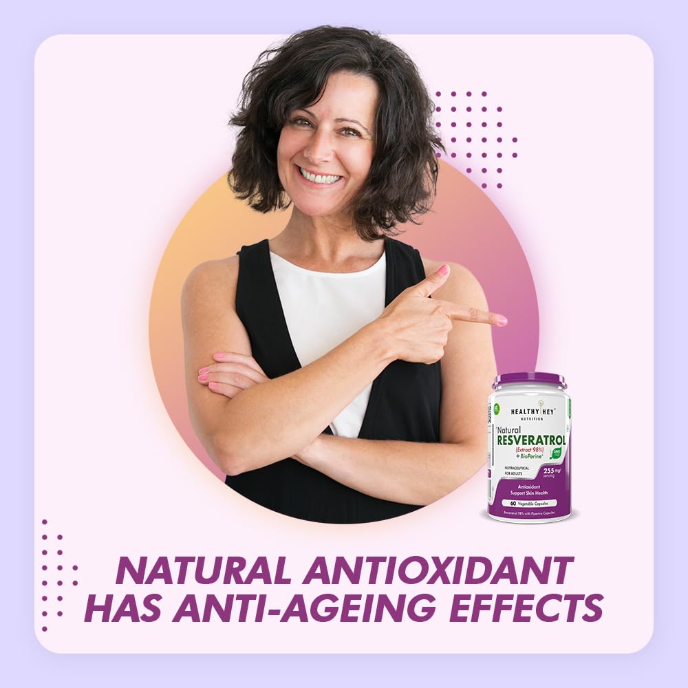 HealthyHey Nutrition Resveratrol Extract 98% Plus BioPerine for Enhanced Absorption