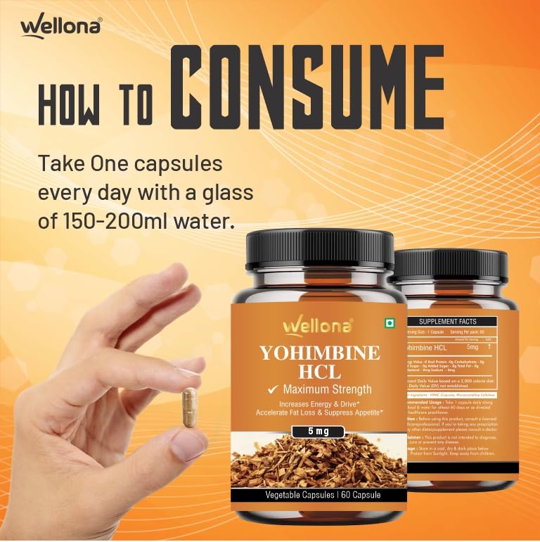 Wellona Yohimbine HCL 5mg 60 Capsules | Natural Fat Burner for Men & Women
