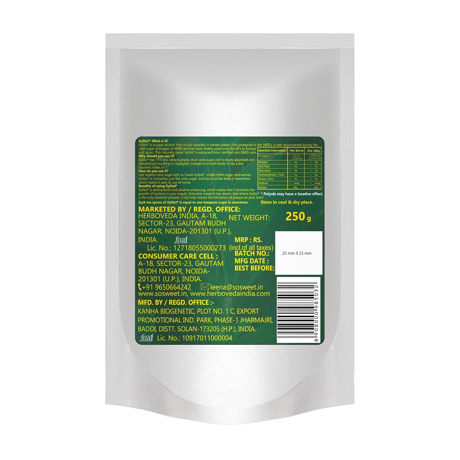 So Sweet Xylitol Natural Sweetener - Sugar Free For Diabetic Control 250gm