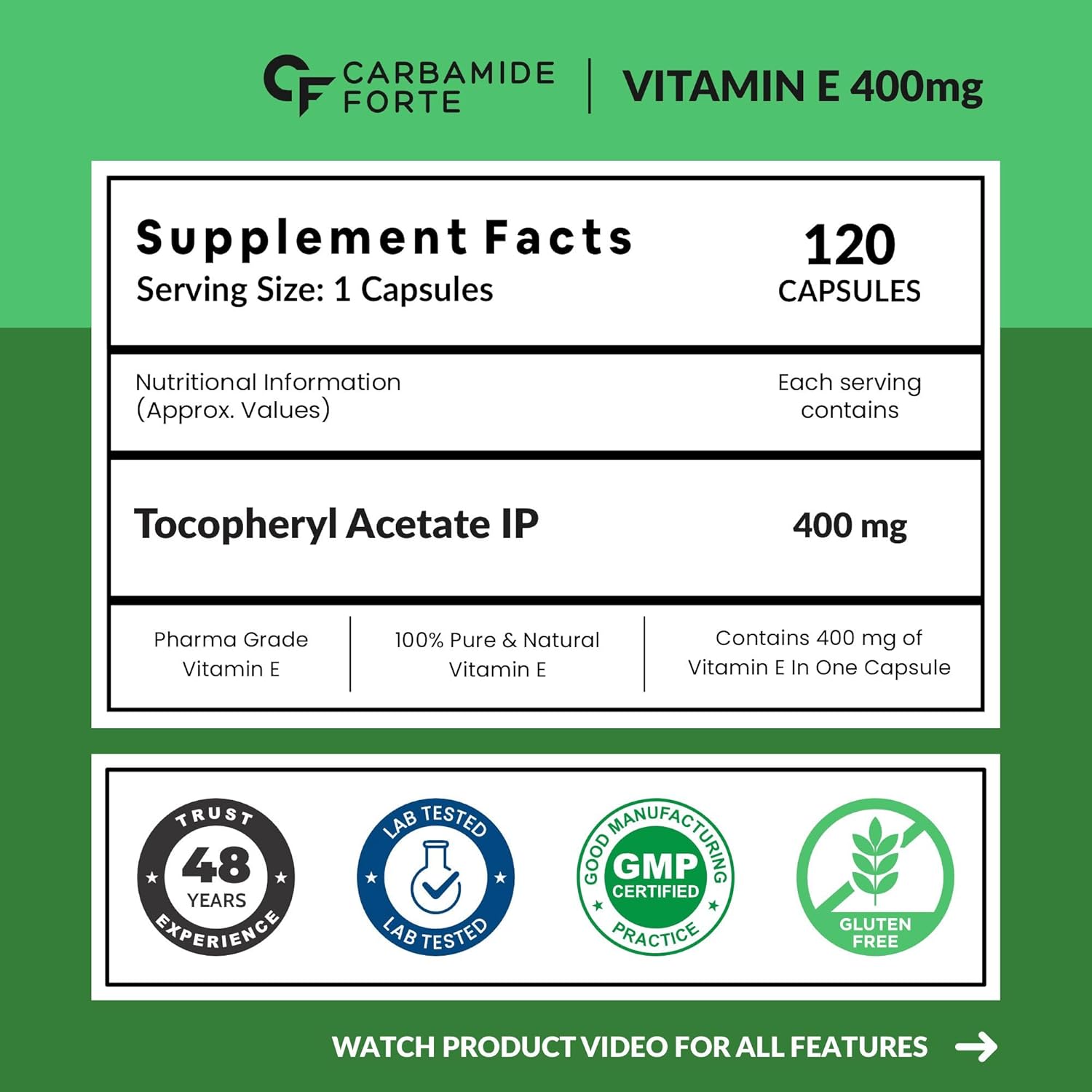 Carbamide Forte 400 mg Vitamin E Capsules for Face and Hair