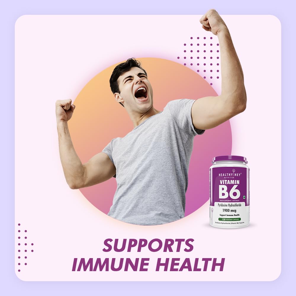 HealthyHey Nutrition Vitamin B6 Pyridoxine - 120 Veg Capsules for Energy and Brain Function