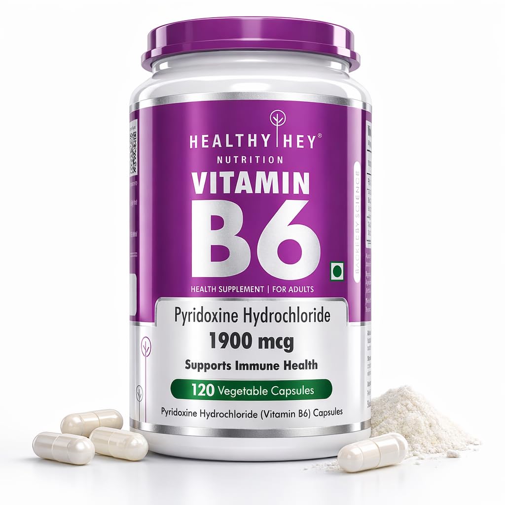 HealthyHey Nutrition Vitamin B6 Pyridoxine - 120 Veg Capsules for Energy and Brain Function