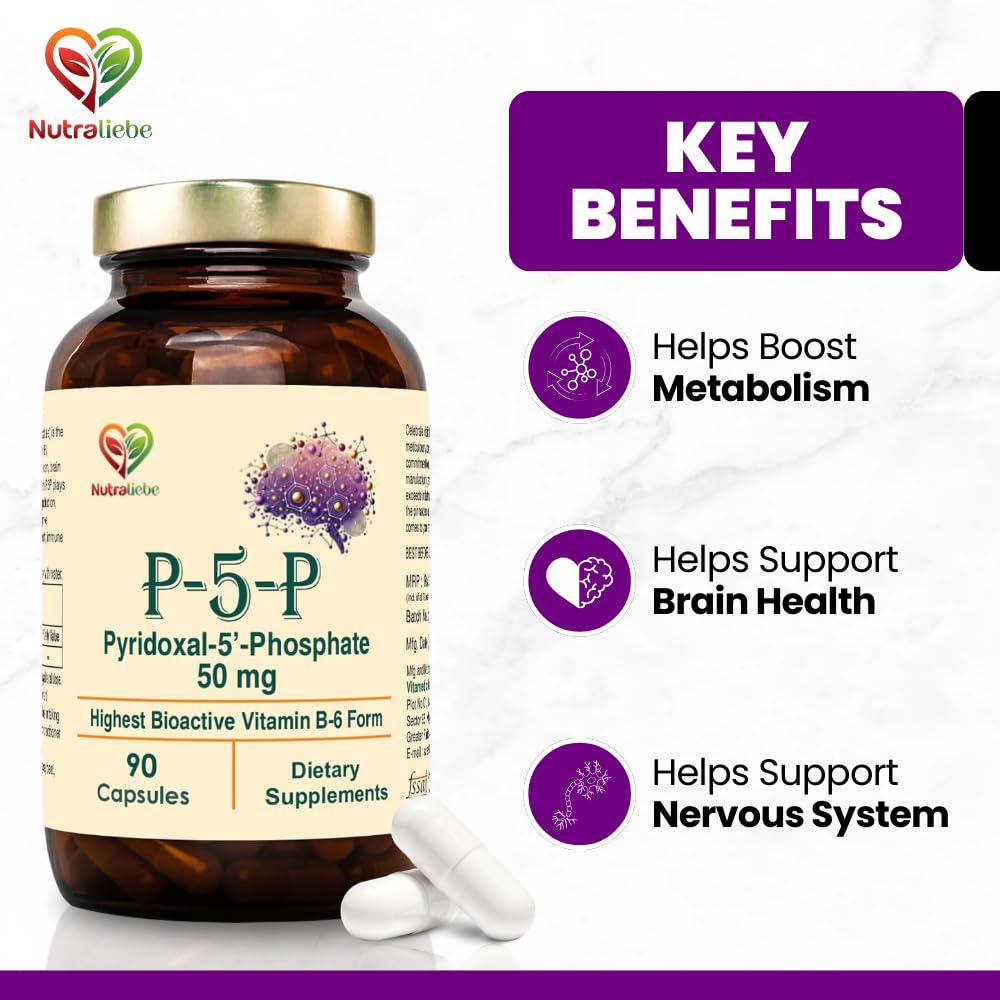 P5P (Pyridoxal 5'- Phosphate) – Active Vitamin B6 for Energy, Brain Function, and Nervous System Support – 90 Capsules
