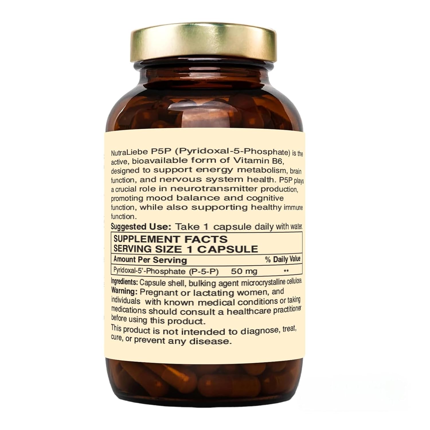 P5P (Pyridoxal 5'- Phosphate) – Active Vitamin B6 for Energy, Brain Function, and Nervous System Support – 90 Capsules