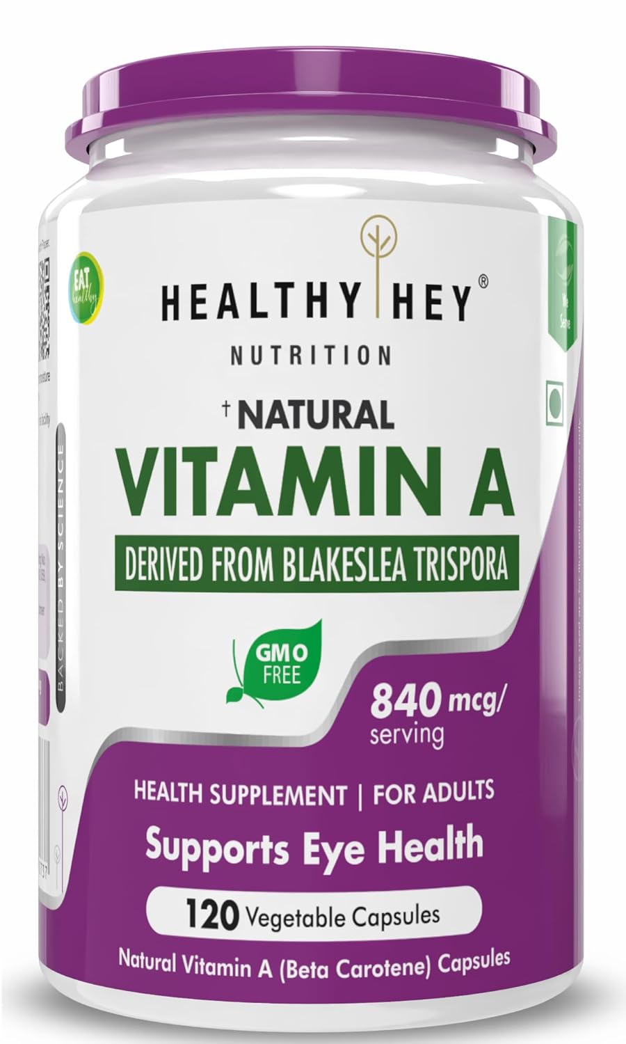 HealthyHey Nutrition Natural Vitamin A from Beta Carotene - 120 Veg Capsules