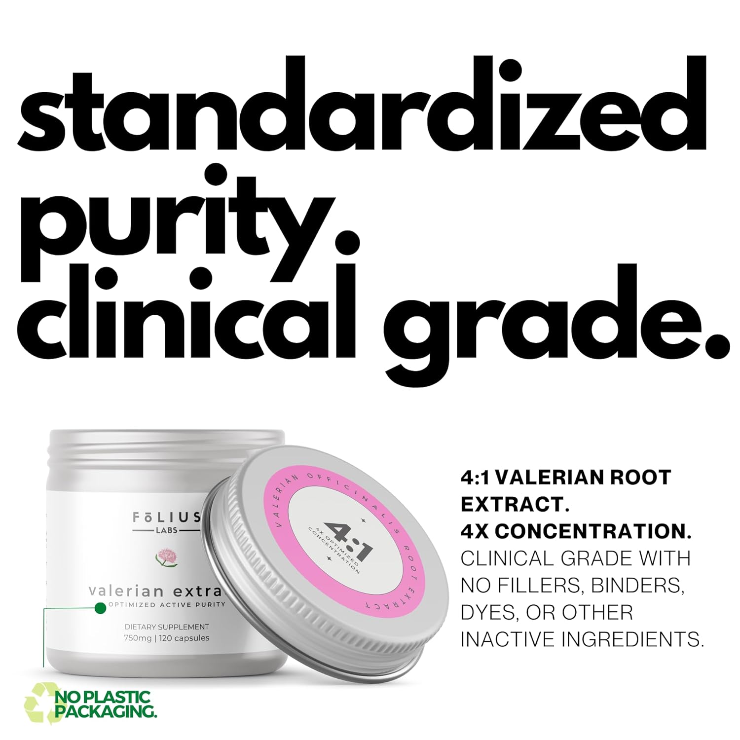 Folius Labs Valerian Root 4:1 Extract Capsules 750mg – Optimized Active Purity