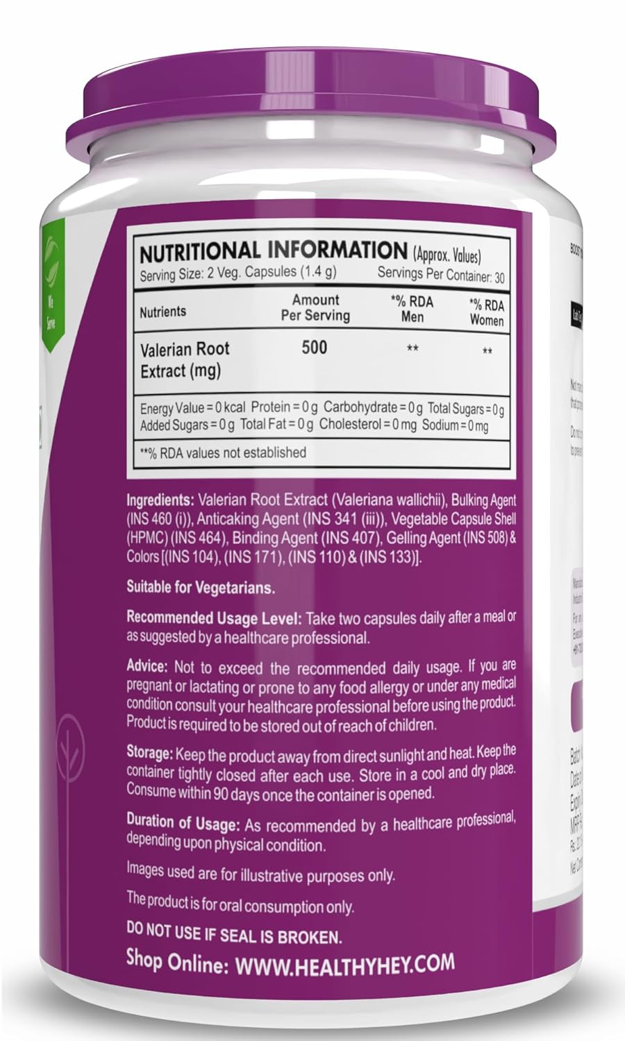 HealthyHey Nutrition Valerian Root Extract - 60 Vegetable Capsules for Restful Sleep