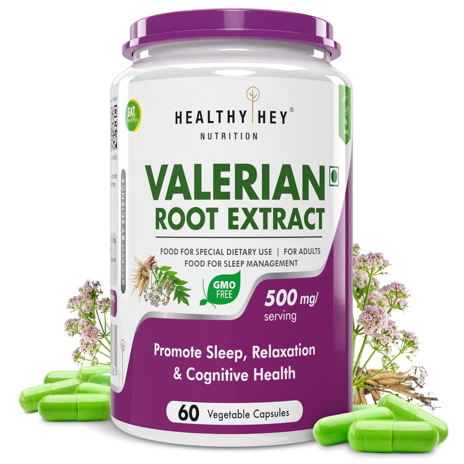 HealthyHey Nutrition Valerian Root Extract - 60 Vegetable Capsules for Restful Sleep