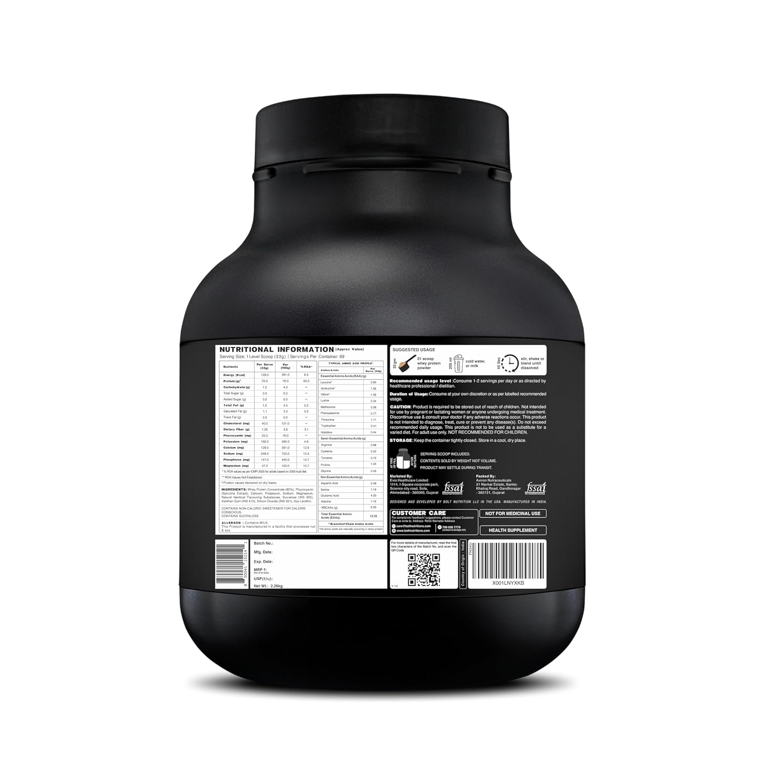 Bolt 100% Whey Protein Powder - 25g Protein Per Scoop, 6G BCAA, Saffron Pistachio Flavor, 5LB, 2.268 kg (69 Servings)