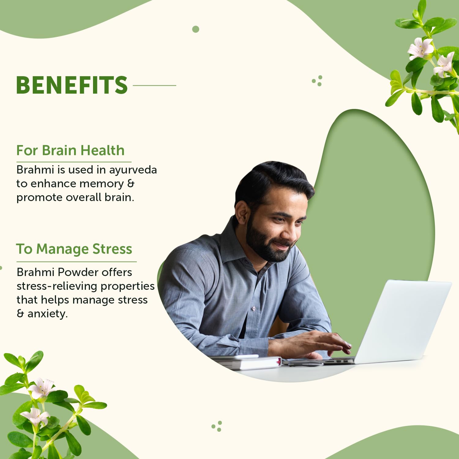 Neuherbs 100% Pure Brahmi Powder (100g) for Stress Management & Enhanced Brain Health | Ayurvedic Nootropic for Men & Women