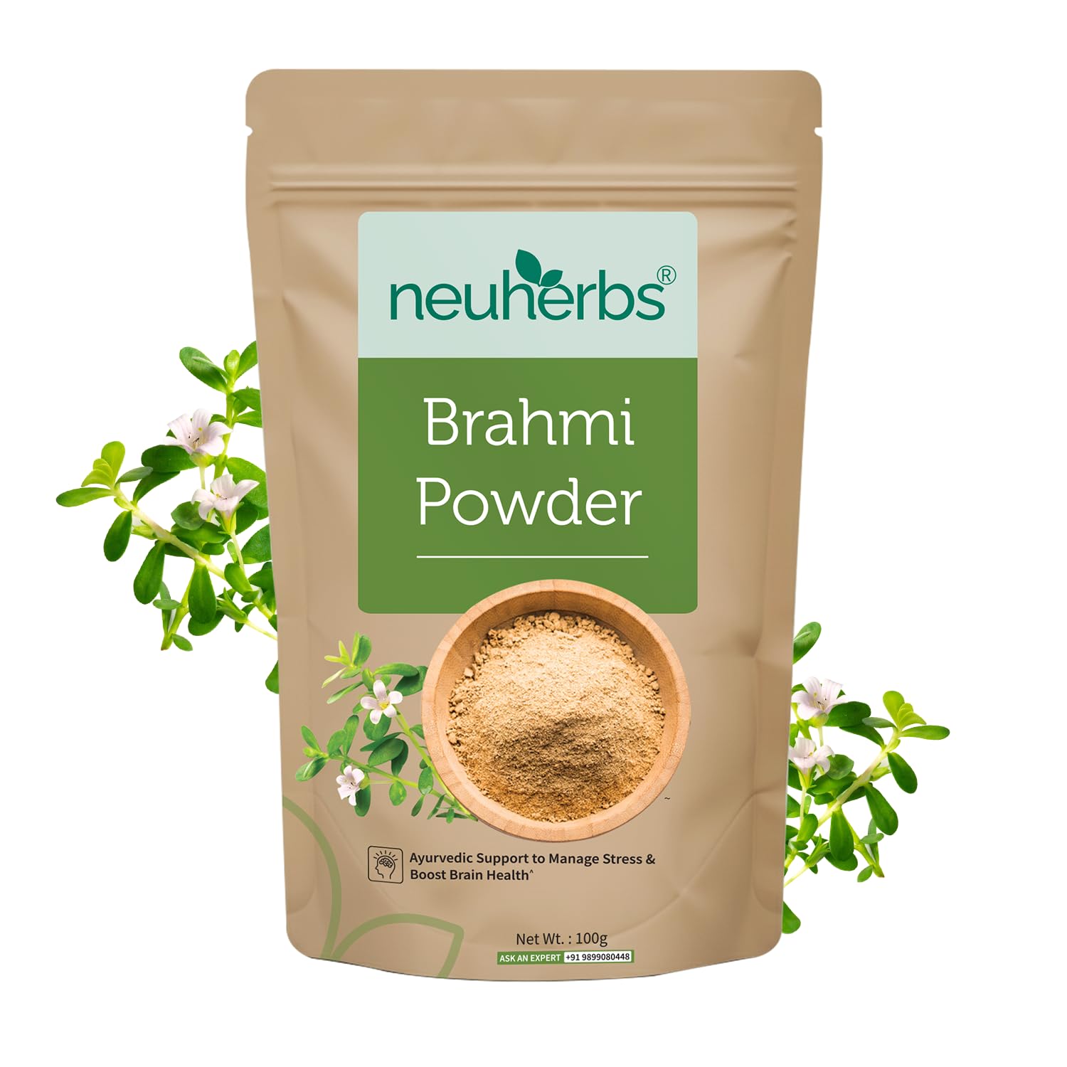 Neuherbs 100% Pure Brahmi Powder (100g) for Stress Management & Enhanced Brain Health | Ayurvedic Nootropic for Men & Women