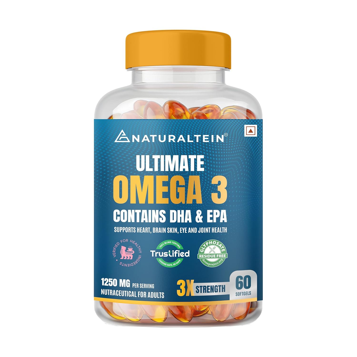 NATURALTEIN Omega-3 Fish Oil 1250mg Triple Strength Softgel Capsules | High EPA & DHA for Heart, Brain & Joint Health