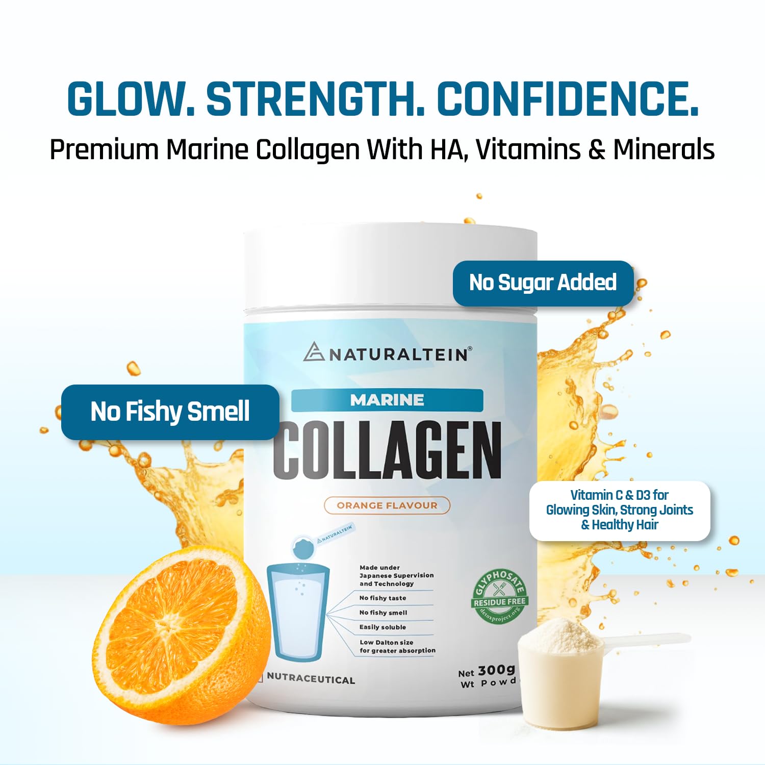 NATURALTEIN Pure Marine Collagen Peptides Supplement | Hydrolyzed for Superior Absorption | 300g