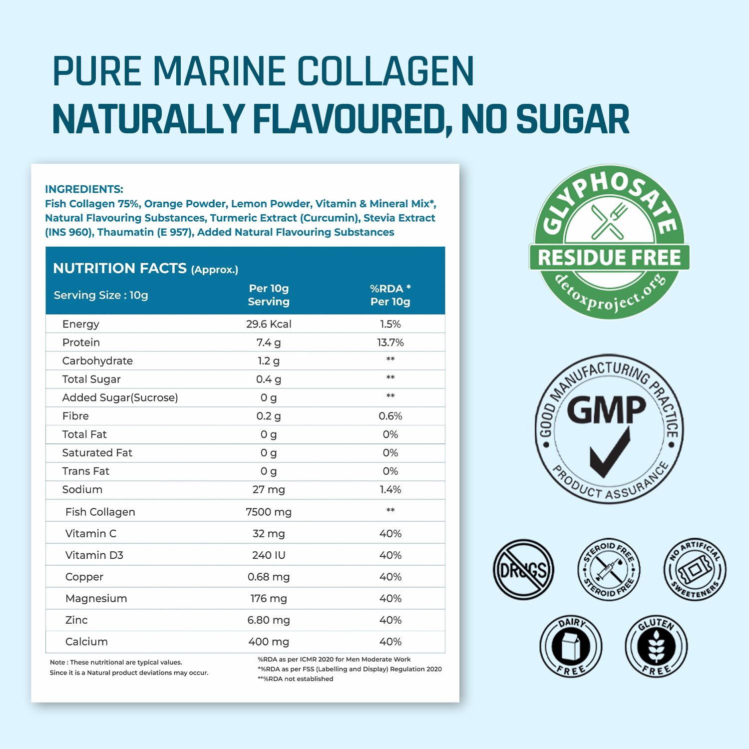 NATURALTEIN Pure Marine Collagen Peptides Supplement | Hydrolyzed for Superior Absorption | 300g