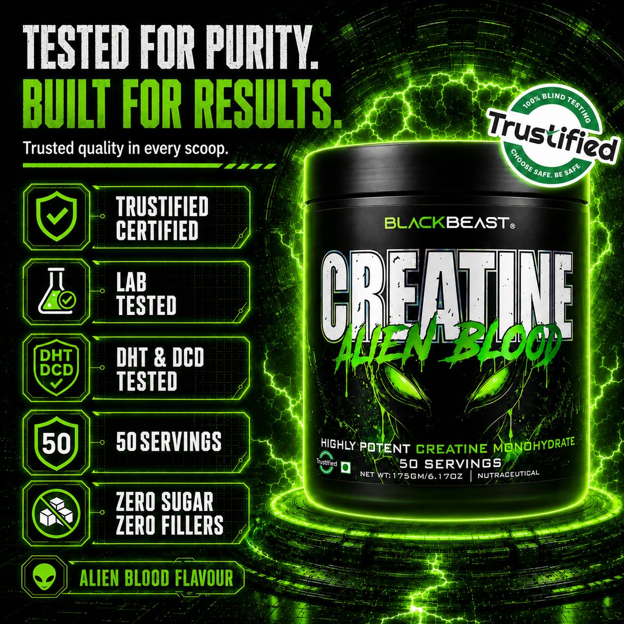 Black Beast Creatine Alien Blood Edition | Trustified Certified Monohydrate for Peak Performance
